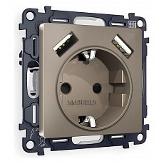 Розетка с заземлением и со шторкой и 2хusb type a, без рамки ambrella volt quant ma639010